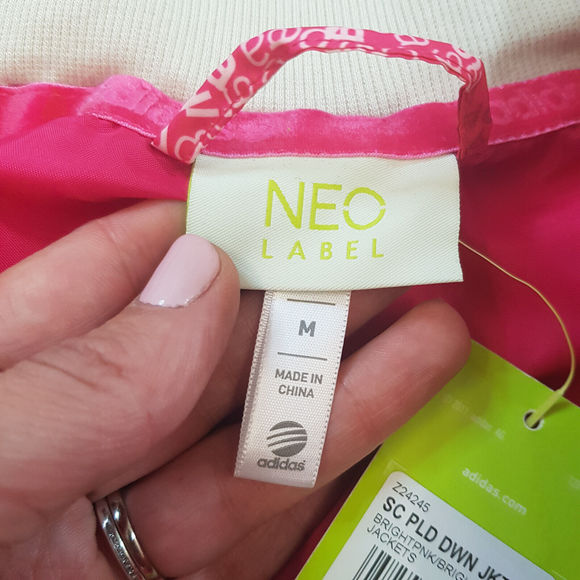 Adidas Neo Womens Plaid Duck Down Puffer Jacket Medium Pink Check Funky BNWT - Picture 11 of 15